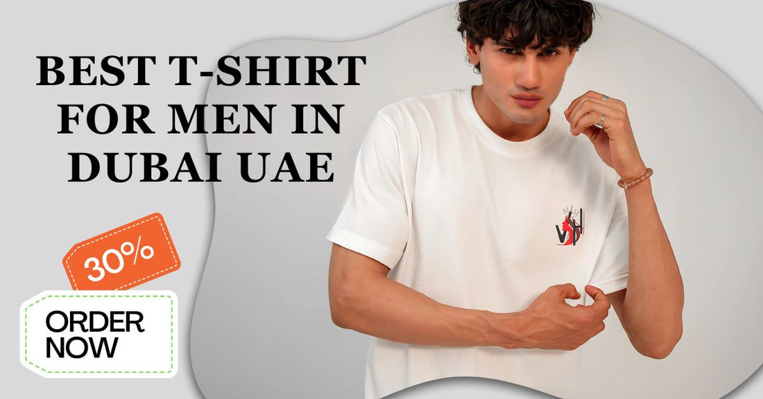 UAE fashion model showcasing best t shirt for men with minimal logo