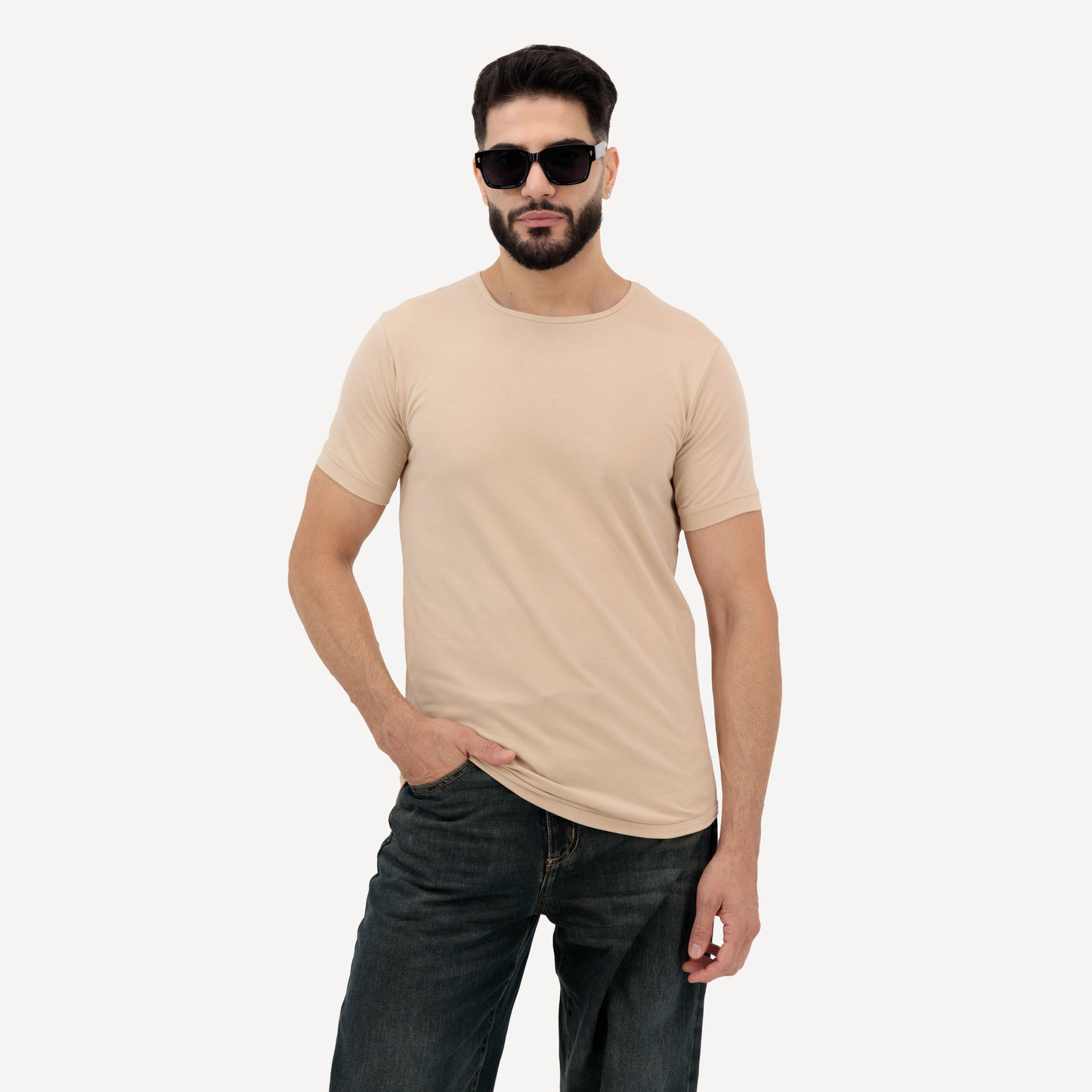 Men’s Sandstone Plain T Shirt - Cotton, Round Neck, Short Sleeve