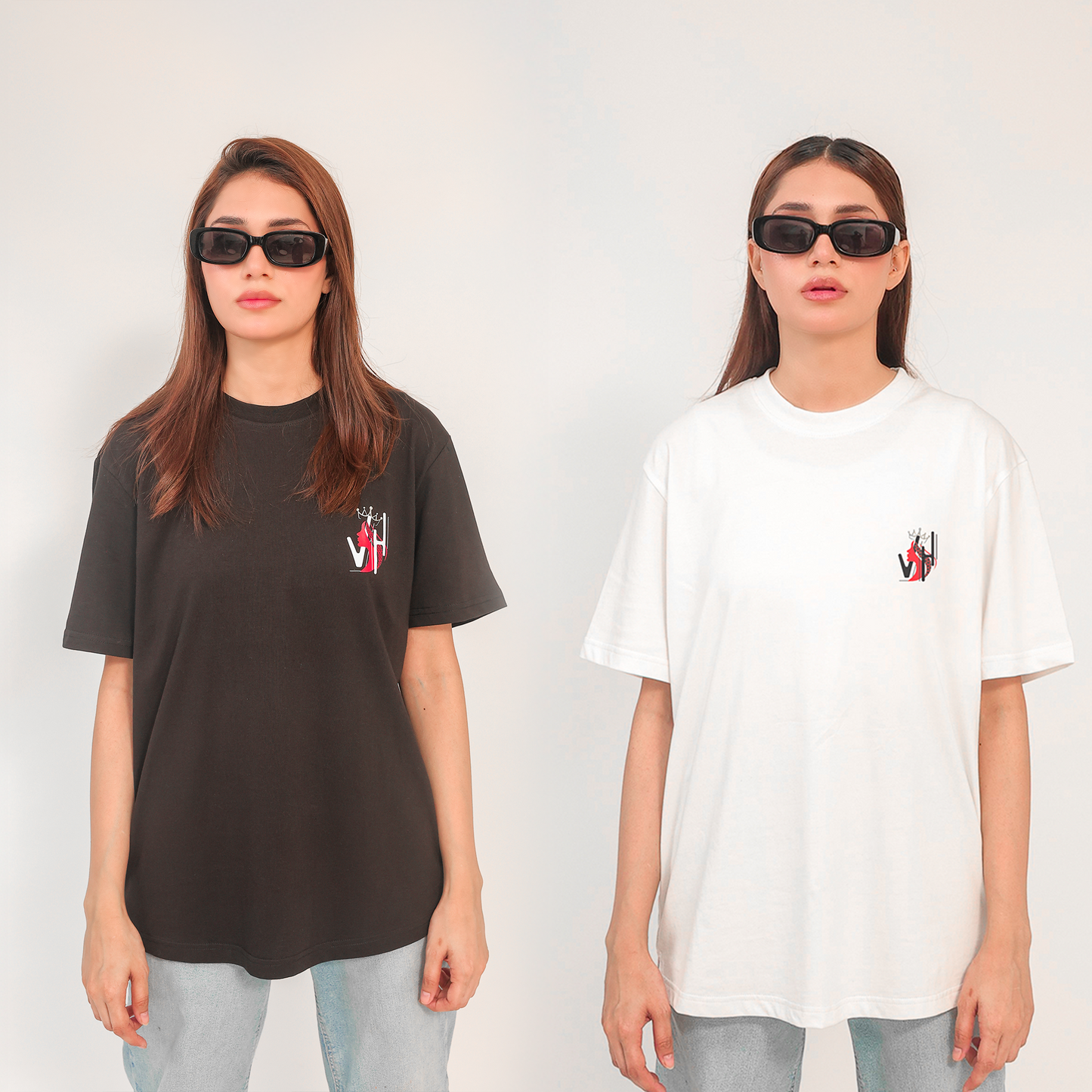 Oversized Women’s Round Neck Graphic T Shirt - Available in Black and White