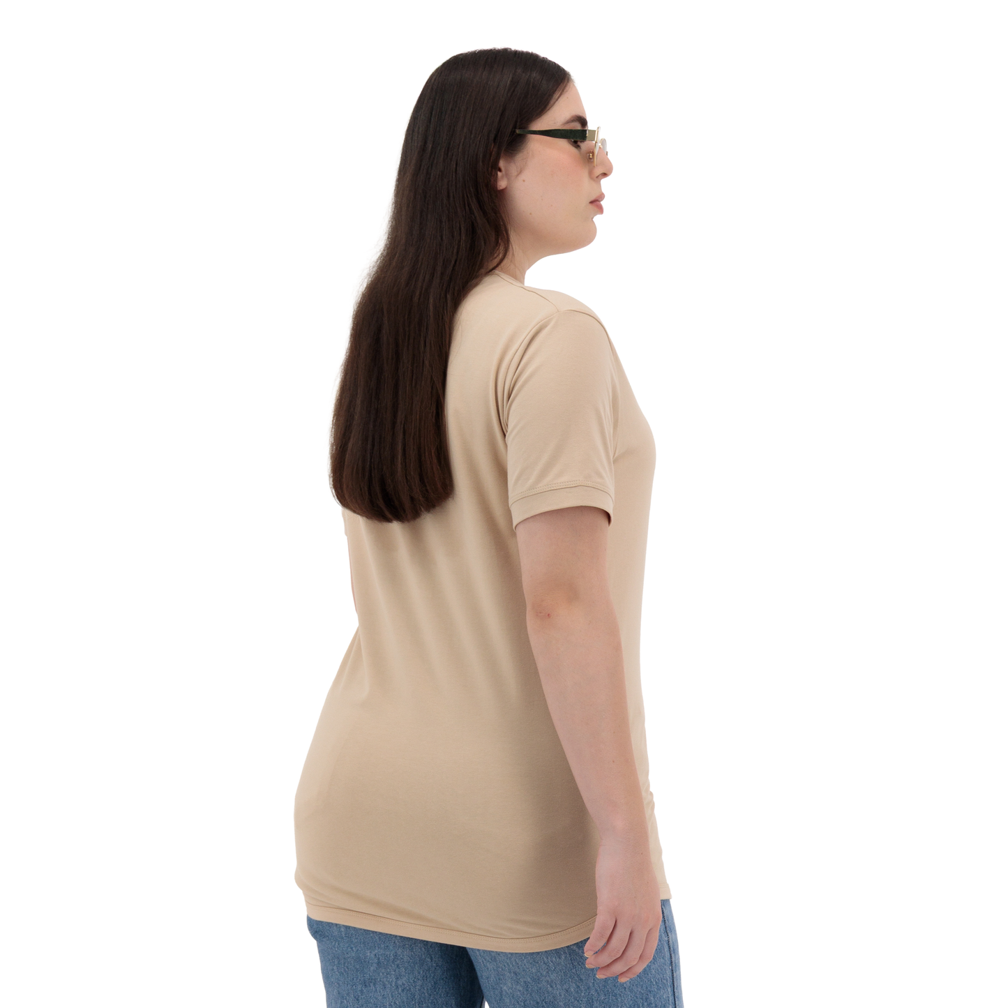 Basic Sandstone Cotton T Shirt for Women - Crew Neck, Short Sleeve
