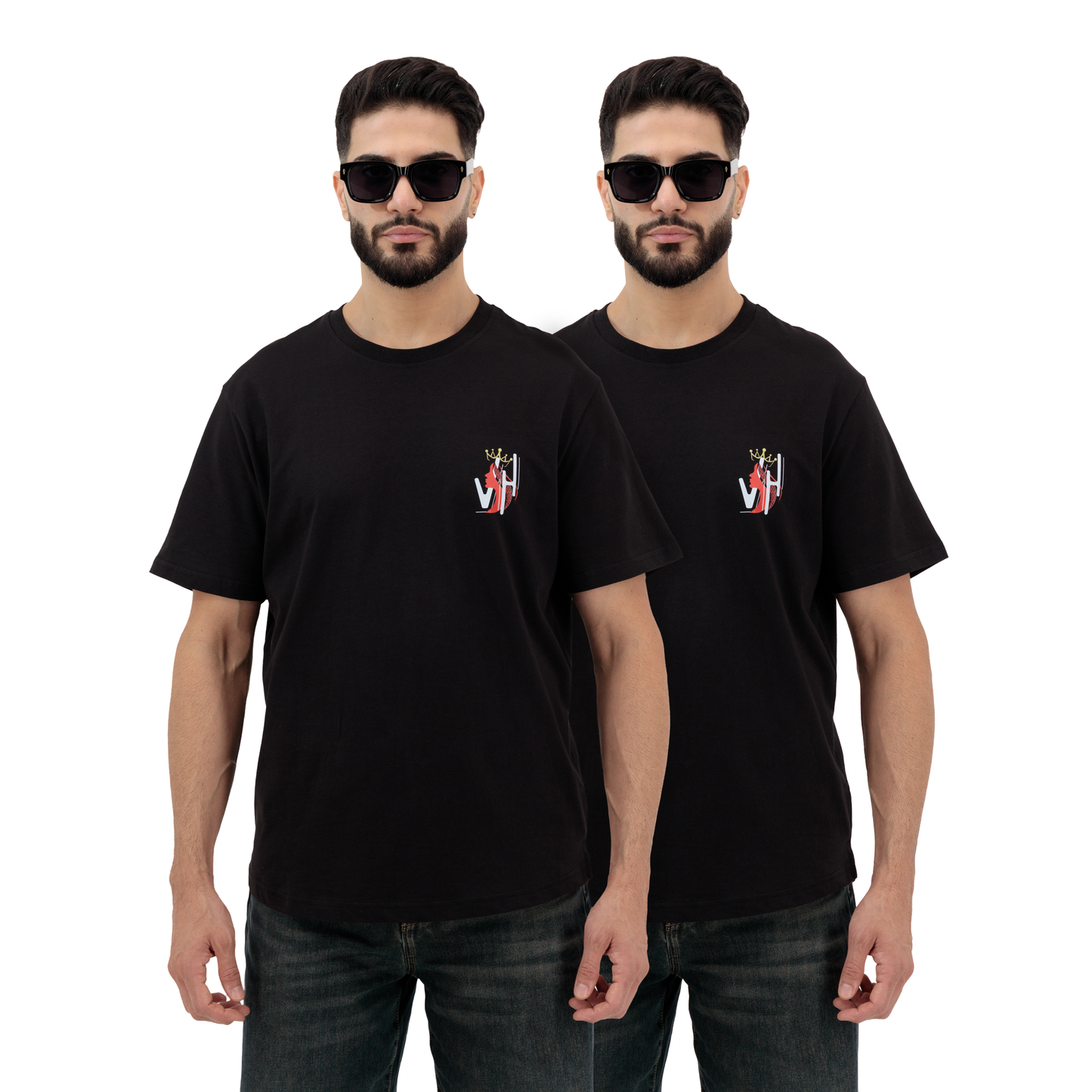 Pack of 2 black men’s graphic t-shirts in trendy streetwear design
