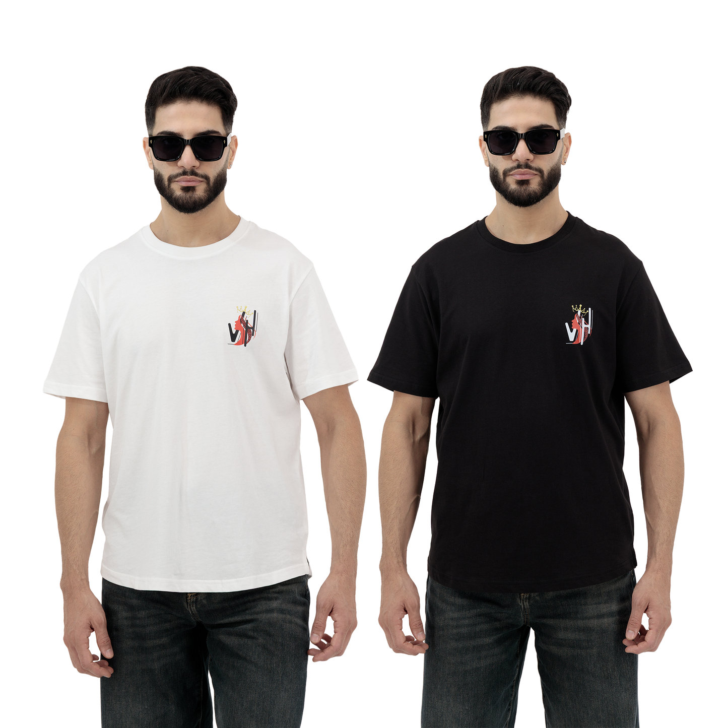 Set of 2 printed graphic t-shirts for men in white and black