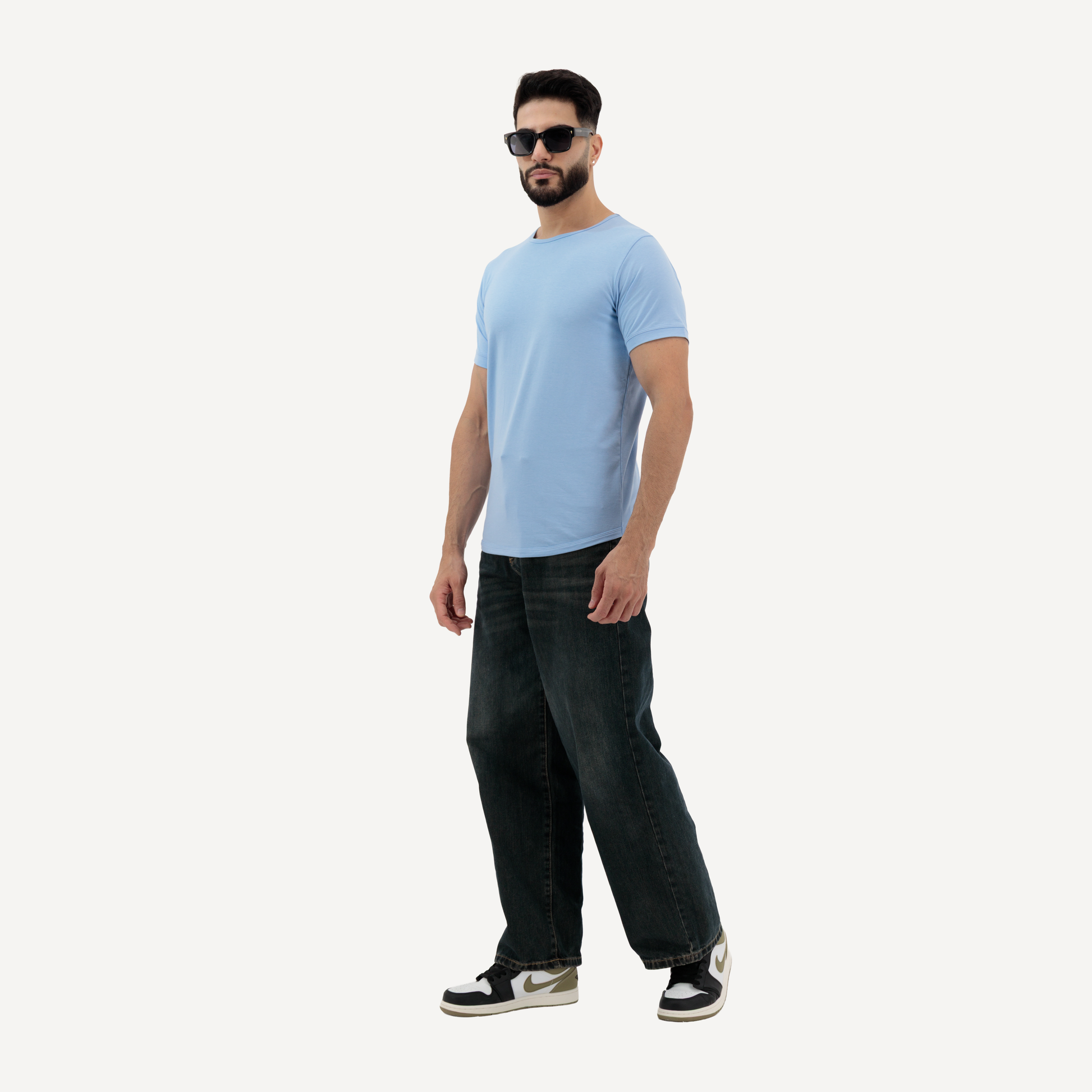 Simple plain t-shirt for men in mist shade, lightweight and versatile for casual outfits.