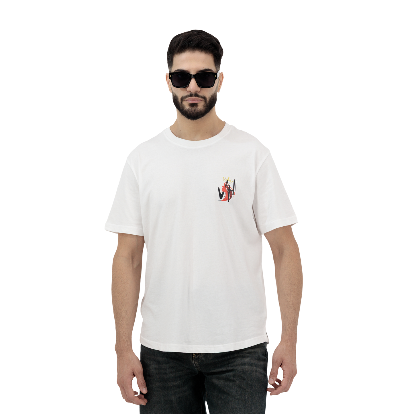 Oversized white men’s t-shirt with trendy front print