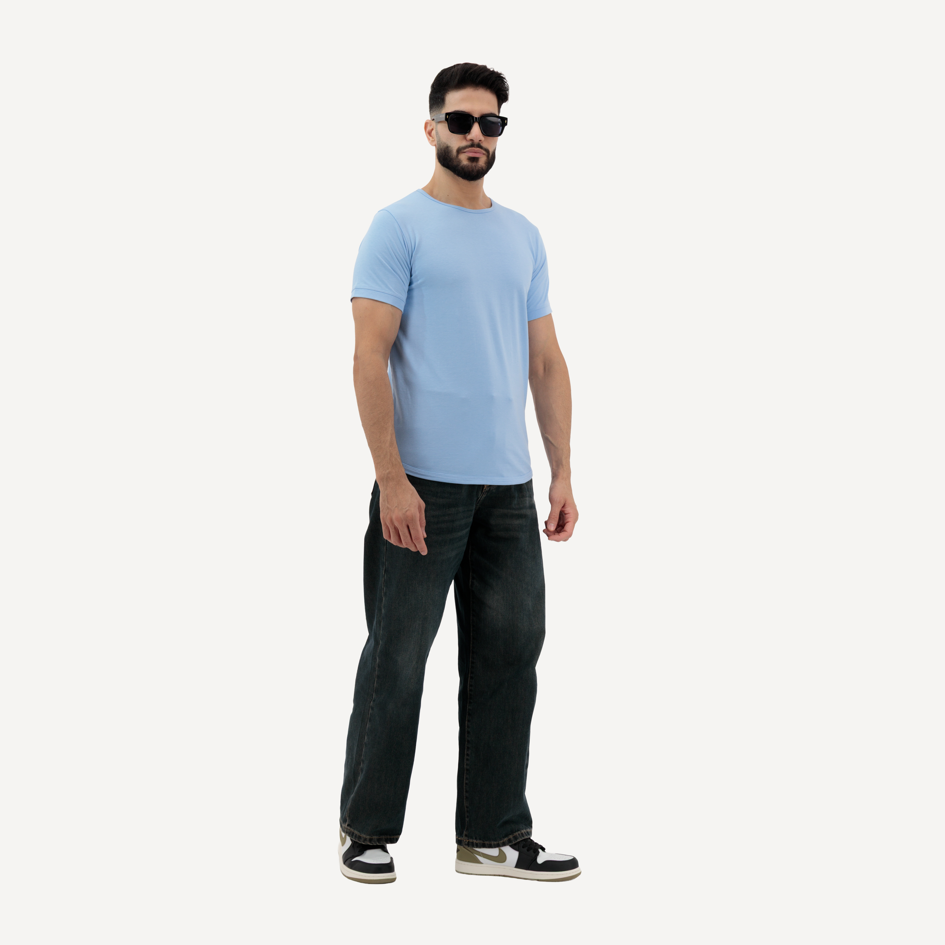 Men’s mist color plain cotton t-shirt made with soft, breathable fabric for daily comfort.