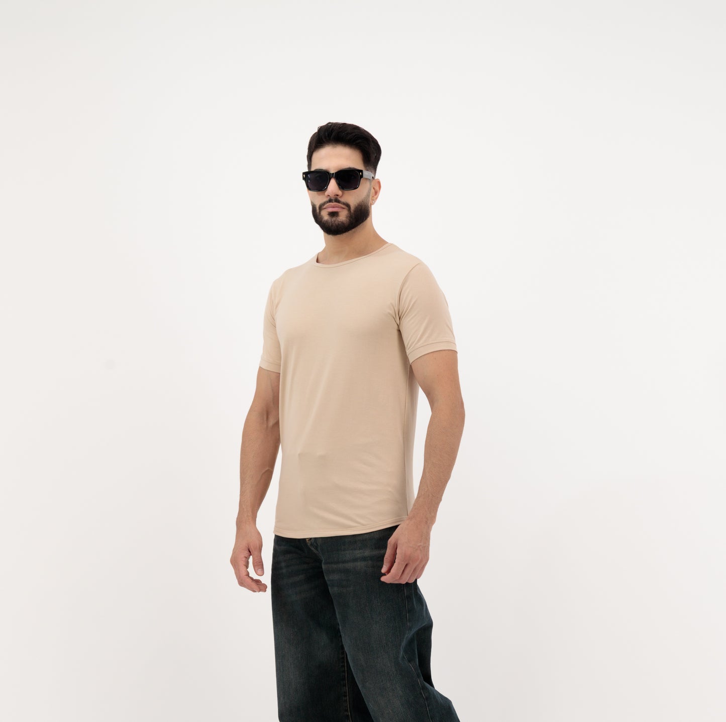 Men’s Sandstone Plain T Shirt - Cotton, Round Neck, Short Sleeve