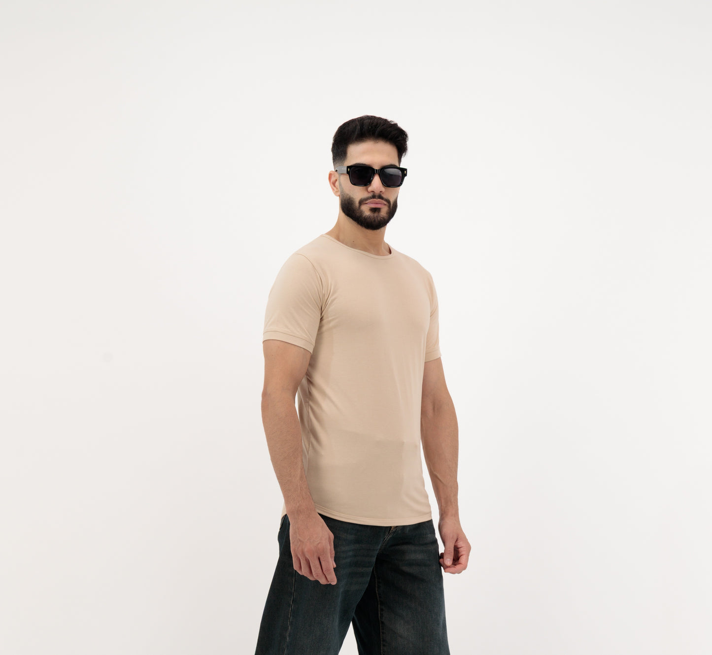 Men’s Sandstone Plain T Shirt - Cotton, Round Neck, Short Sleeve
