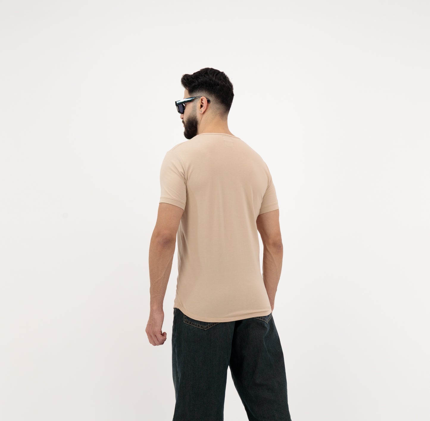 Men’s Sandstone Plain T Shirt - Cotton, Round Neck, Short Sleeve