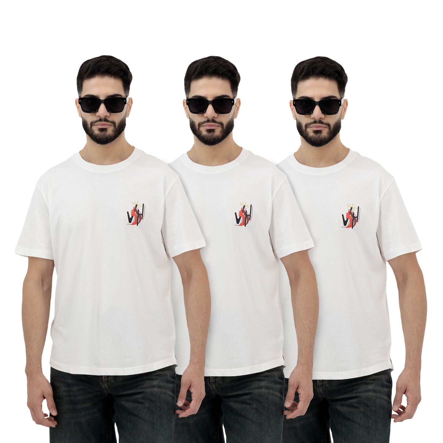Pack of 3 white men’s graphic t-shirts with casual printed designs